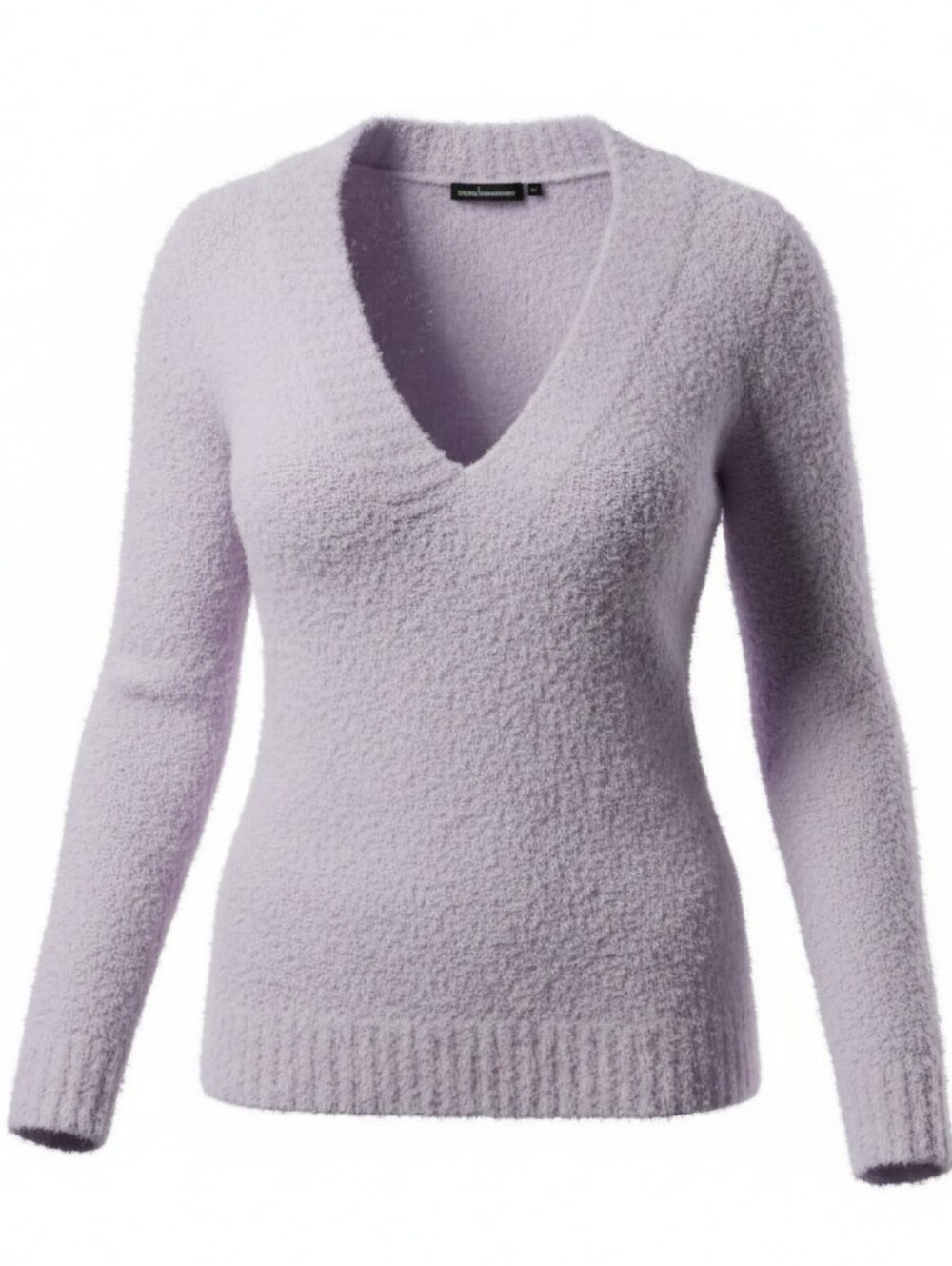 MODA INTERNATIONAL | Lavender Fuzzy Wool Blend V-Neck Sweater Lilac Coquette | S
